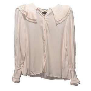 H&M Blush Pink Short Sleeve Blouse V-Neck Casual Top Size Large